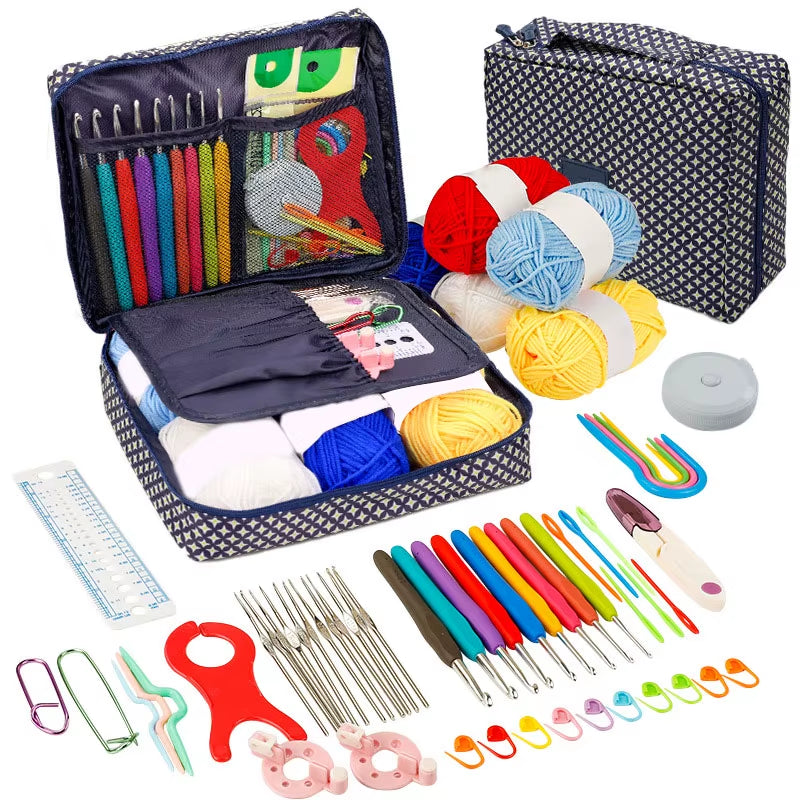 Beginner's Crochet Kit: Portable Crochet Hook Set with Yarn and Travel Supplies