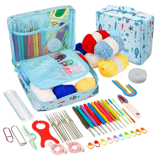 Beginner's Crochet Kit: Portable Crochet Hook Set with Yarn and Travel Supplies