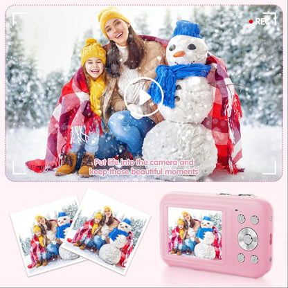 Kids Digital Camera with 32GB Card, FHD 1080P, 44MP Vlogging Capability, 16X Digital Zoom, Portable Design (Pink)