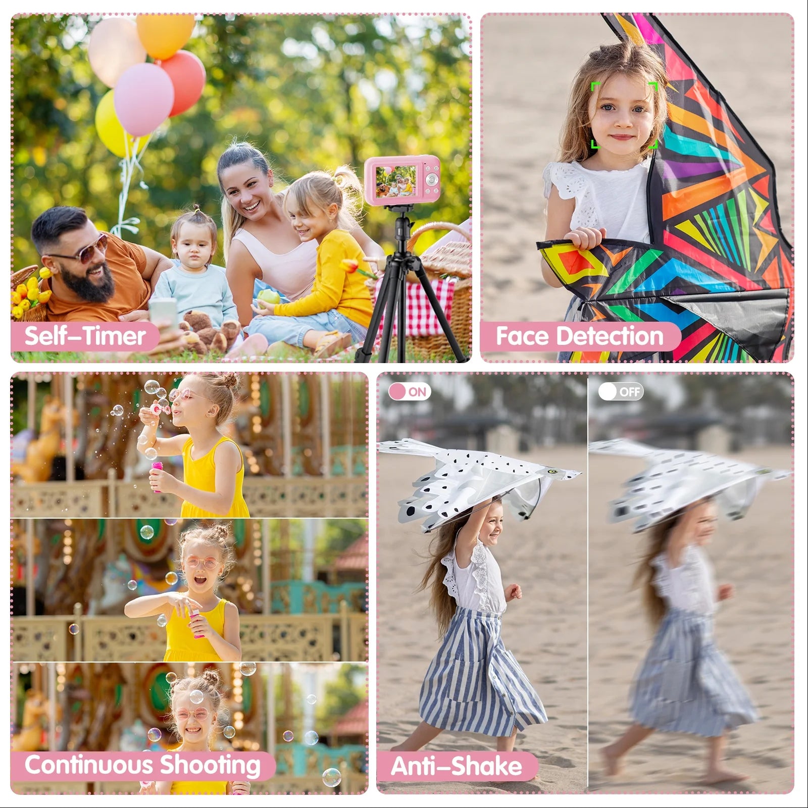 Kids Digital Camera with 32GB Card, FHD 1080P, 44MP Vlogging Capability, 16X Digital Zoom, Portable Design (Pink)
