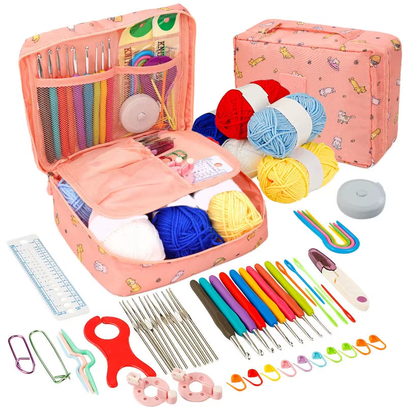Beginner's Crochet Kit: Portable Crochet Hook Set with Yarn and Travel Supplies