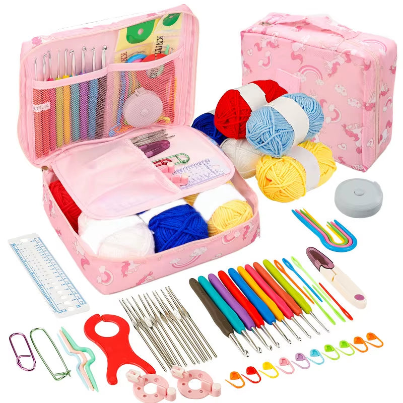 Beginner's Crochet Kit: Portable Crochet Hook Set with Yarn and Travel Supplies