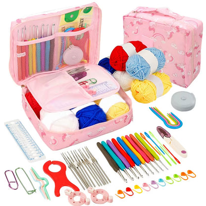 Beginner's Crochet Kit: Portable Crochet Hook Set with Yarn and Travel Supplies