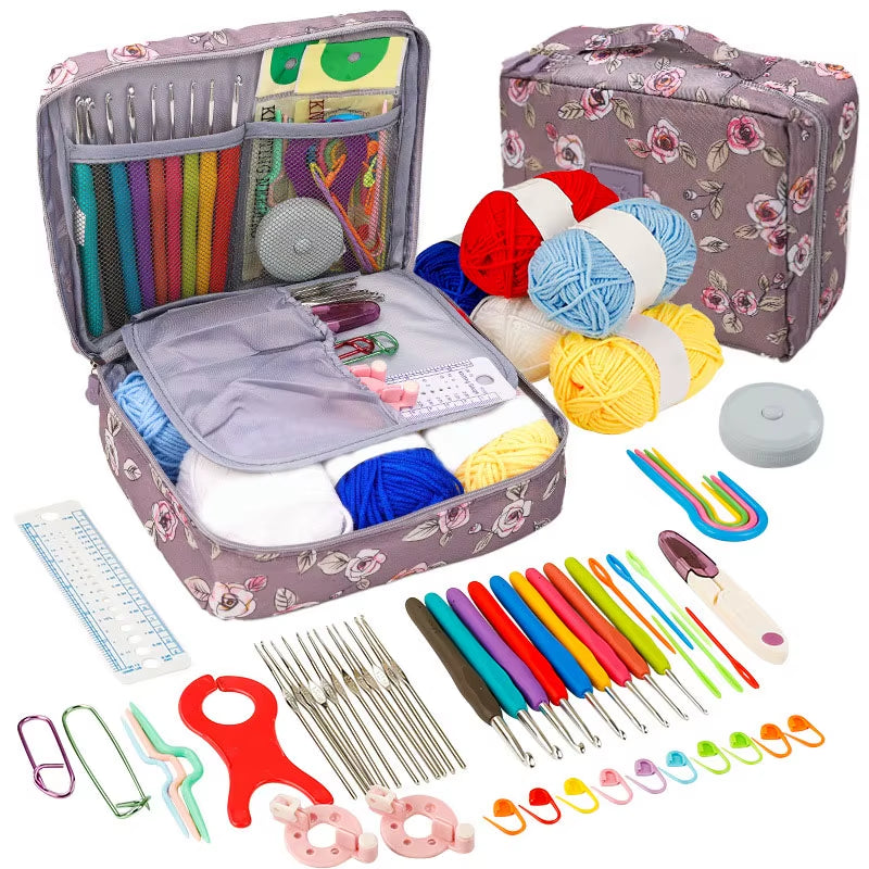Beginner's Crochet Kit: Portable Crochet Hook Set with Yarn and Travel Supplies