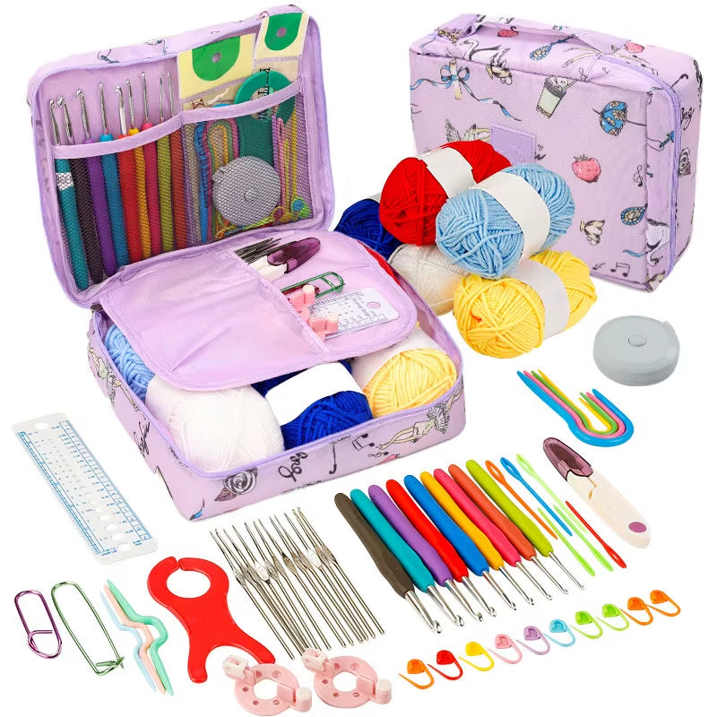 Beginner's Crochet Kit: Portable Crochet Hook Set with Yarn and Travel Supplies